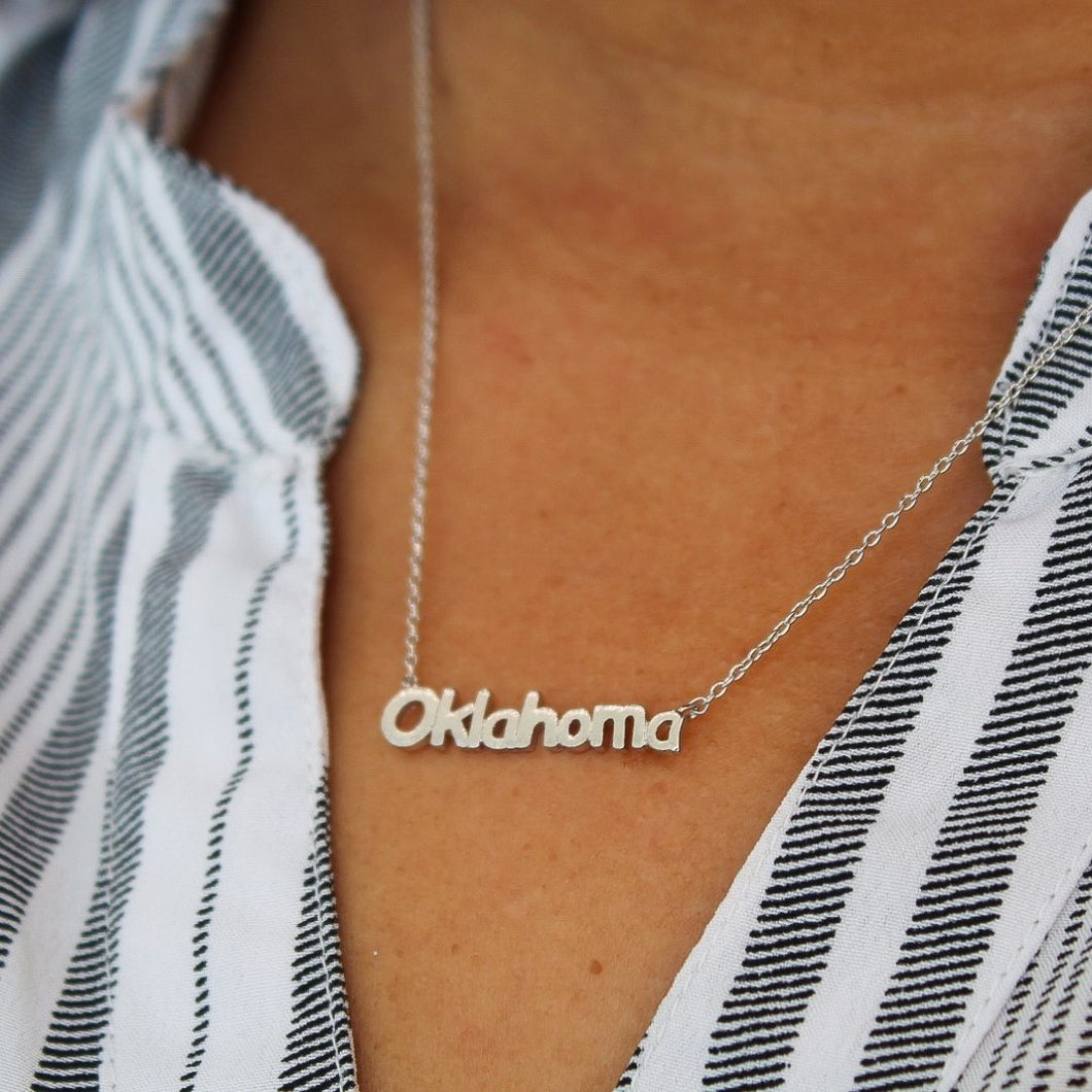 Script Oklahoma Necklace Silver